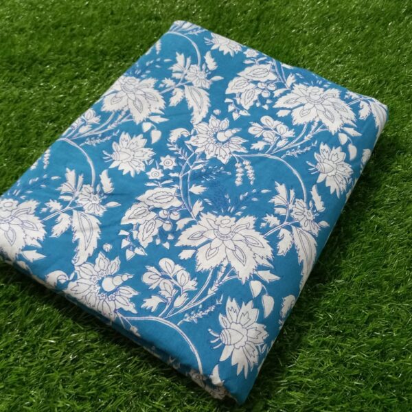 Pre-order hand block printed cotton light blue and white floral 231