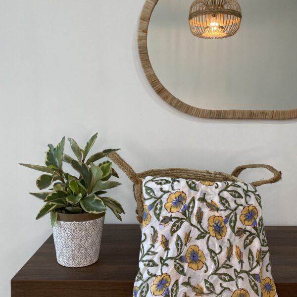 Pre-order hand block printed cotton white & yellow floral 084