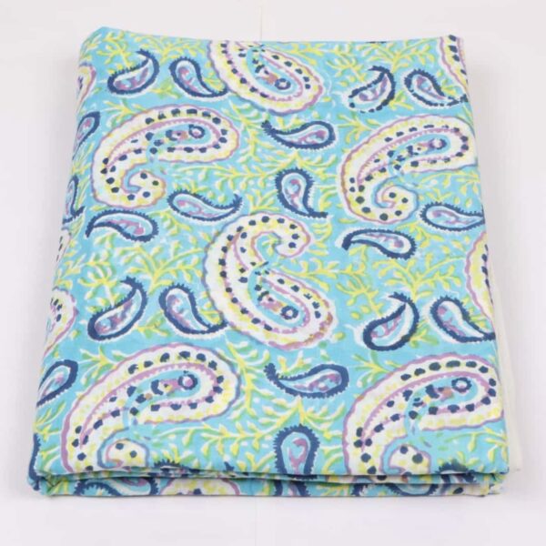 Pre-order hand block printed cotton light blue and paisley 128