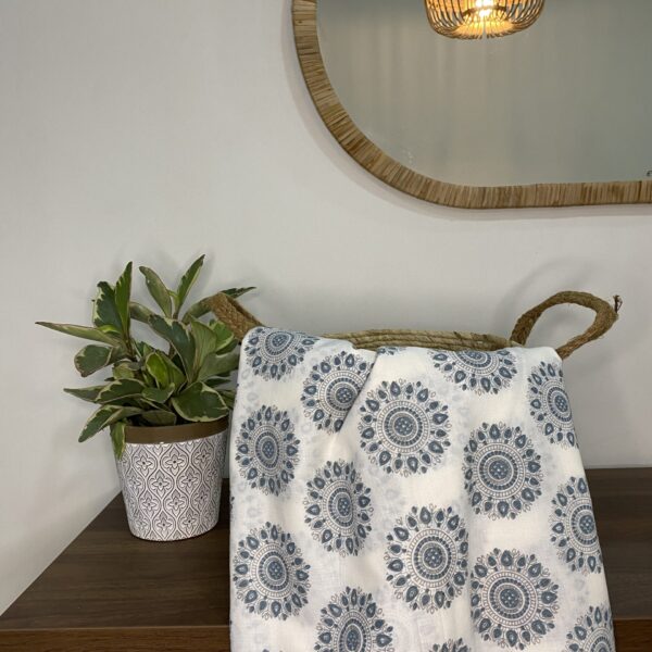 Pre-order hand block printed cotton white & round grey motif 077