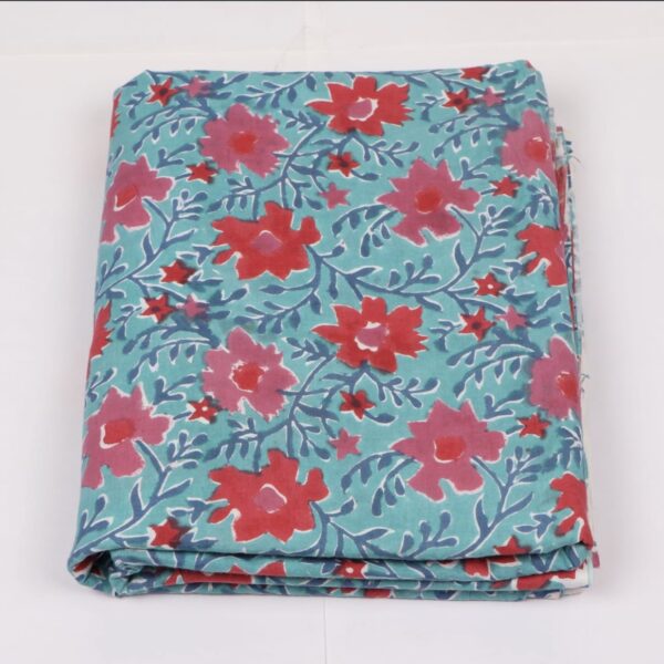 Pre-order hand block printed cotton turquoise and pink floral 123