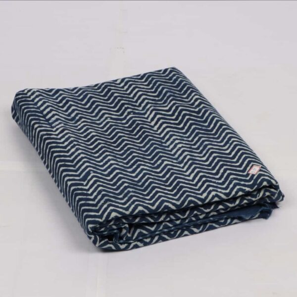Pre-order hand block printed cotton blue indigo and white zig zag 165