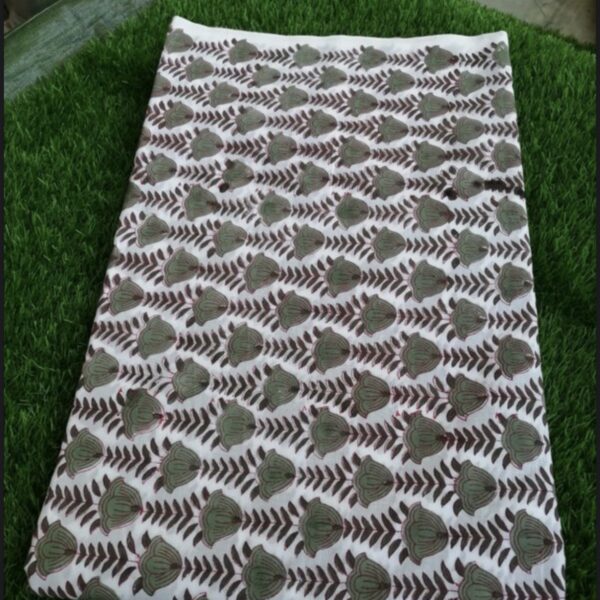 Pre-order hand block printed cotton white base and grey floral 137