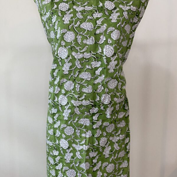 Pre-order hand block printed cotton green base and white floral 193
