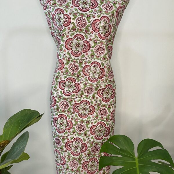 Pre-order hand block printed cotton white base and pink motif 122