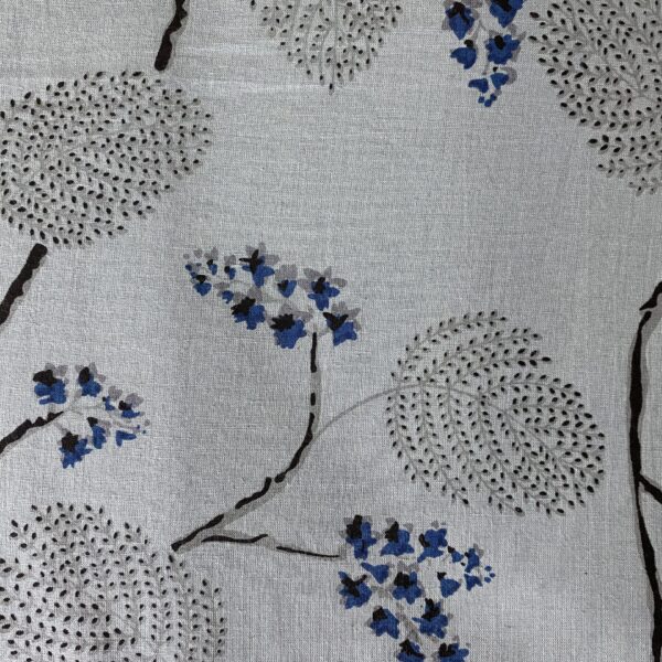 Pre-order hand block printed cotton grey base and black floral 252