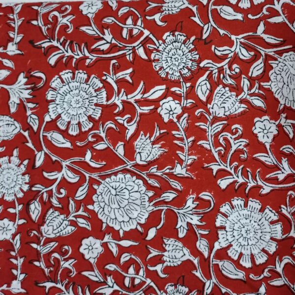 Pre-order Hand block printed cotton red base and white floral 276