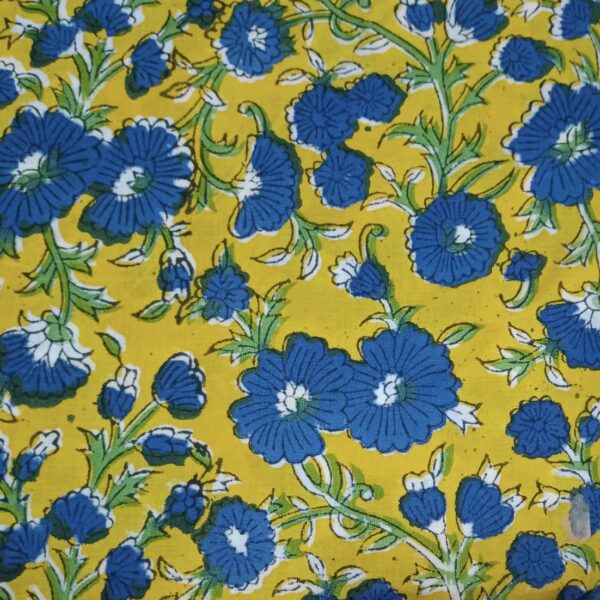 Pre-order Hand block printed cotton yellow base and blue floral 272