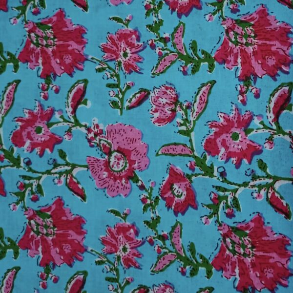 Pre-order Hand block printed cotton blue and pink floral 273