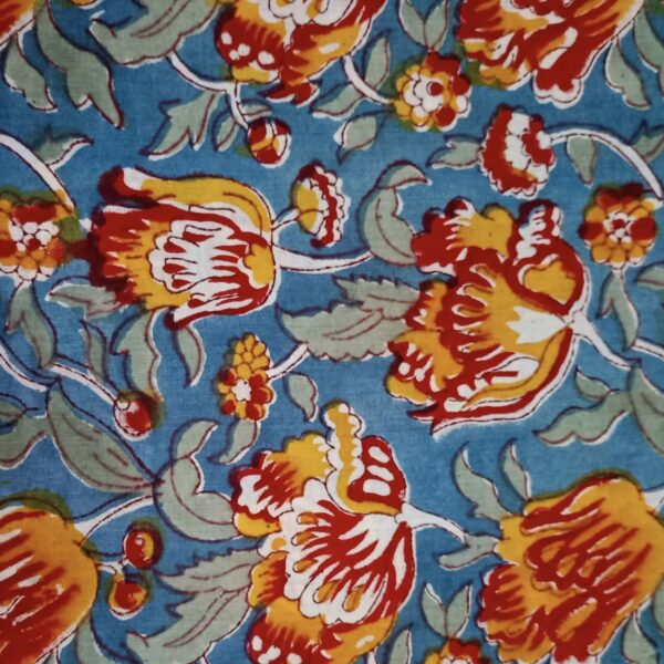 Pre-order Hand block printed cotton blue base and orange floral 269