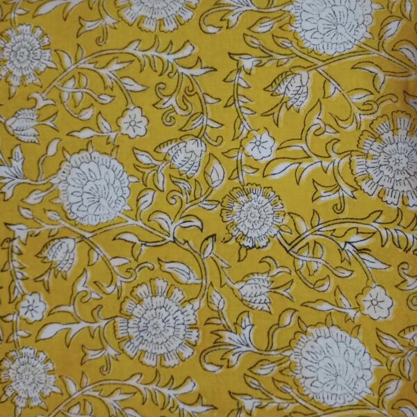 Pre-order Hand block printed cotton yellow base and white floral 271