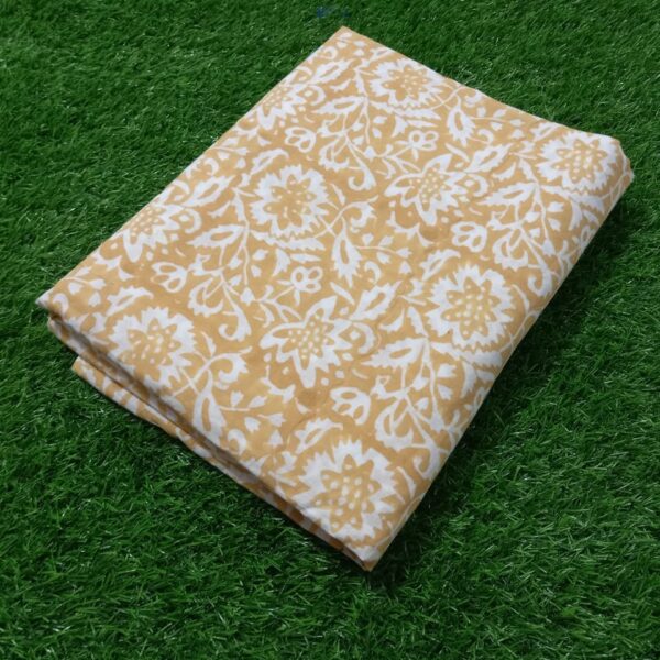 Pre-order Hand block printed cotton light yellow and white floral 274