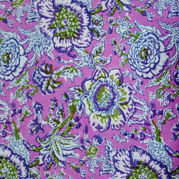 Pre-order Hand block printed cotton purple base and white floral 277