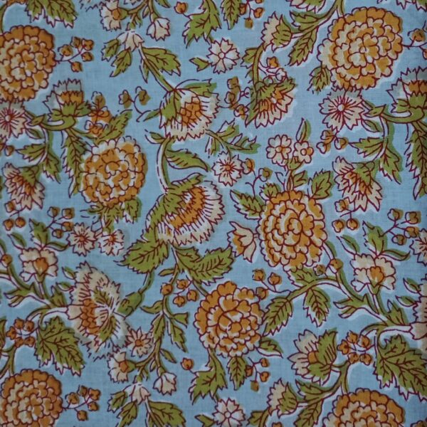 Pre-order Hand block printed cotton light turquoise and brown floral 278