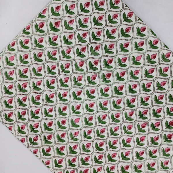 Pre-order Hand block printed cotton white base and pink floral 280