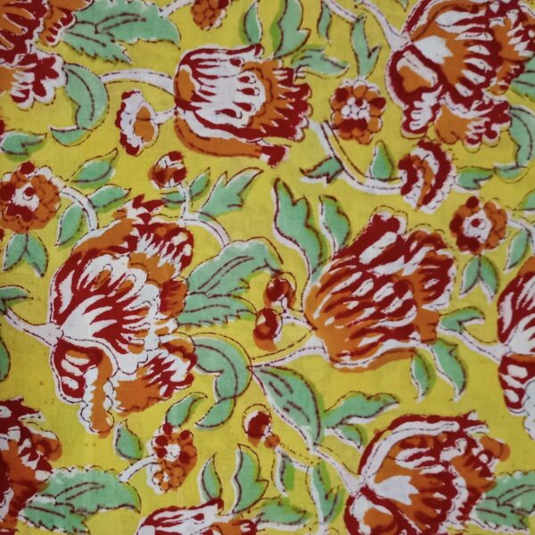 Pre-order Hand block printed cotton yellow base and orange red floral 279