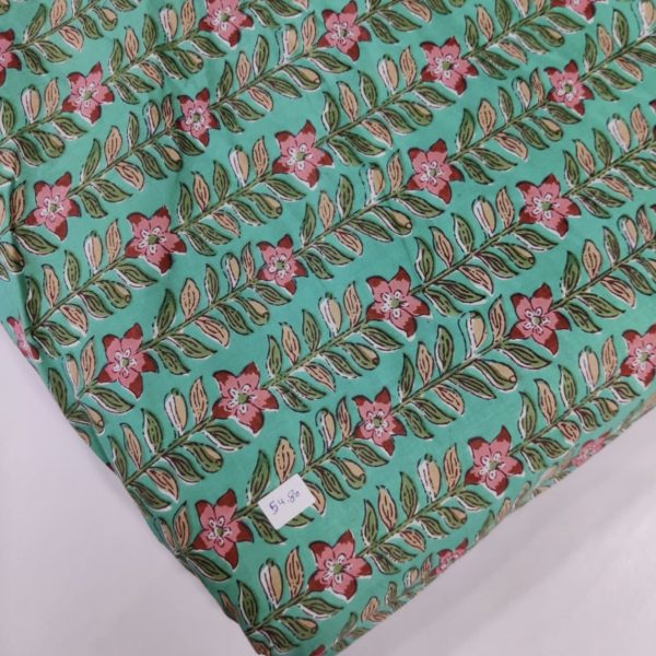 Pre-order Hand block printed cotton green base and pink floral 3026