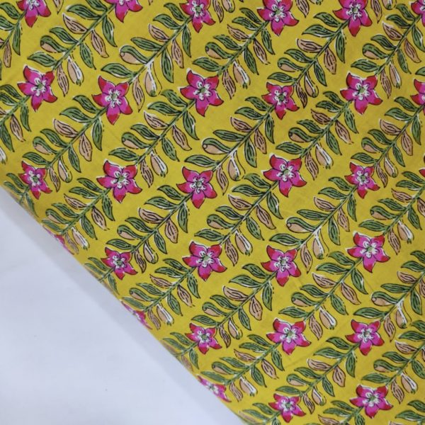 Pre-order Hand block printed cotton yellow base and pink floral 3028