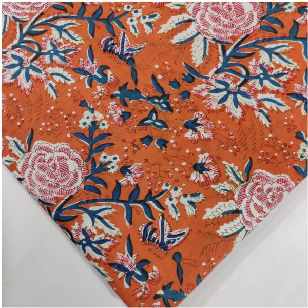 Pre-order Hand block printed cotton orange and pink floral 3029