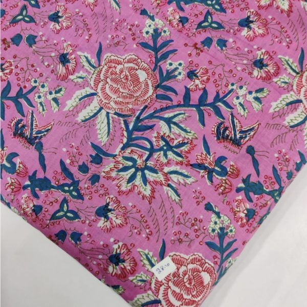 Pre-order Hand block printed cotton pink base and red floral 3030