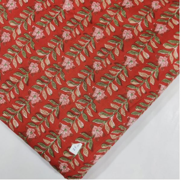 Pre-order Hand block printed cotton red orange base and pink floral 3031