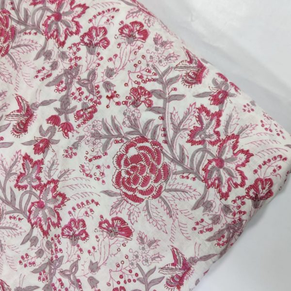 Pre-order Hand block printed cotton white base and pink floral 3039
