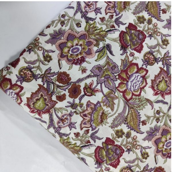 Pre-order Hand block printed cotton white base and purple floral 3037