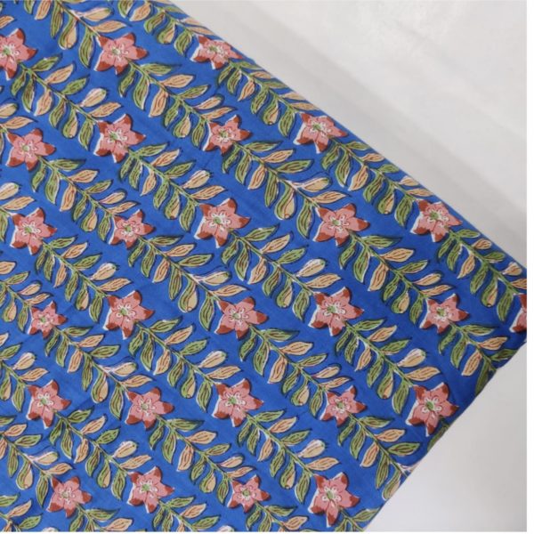 Pre-order Hand block printed cotton blue base and pink floral 3035