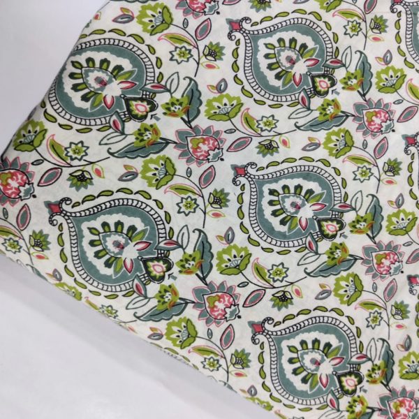 Pre-order Hand block printed cotton white base and green abstract 3040