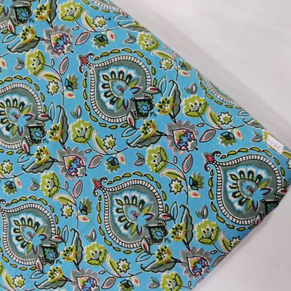 Pre-order Hand block printed cotton light blue and green abstract 3041