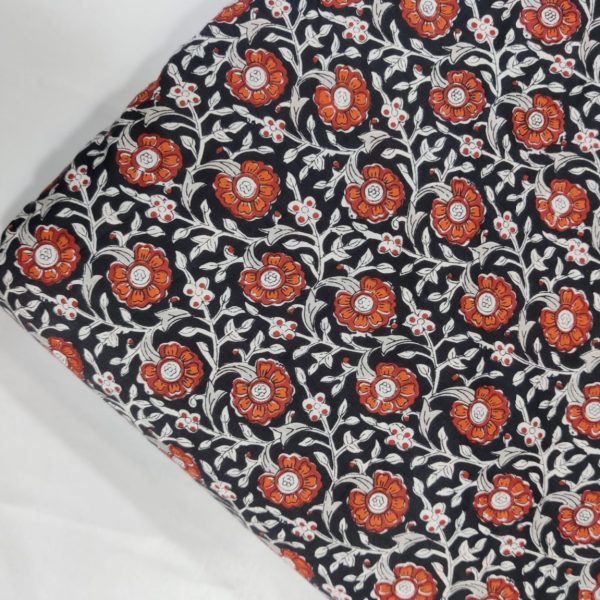Pre-order Hand block printed cotton black and orange floral 3042