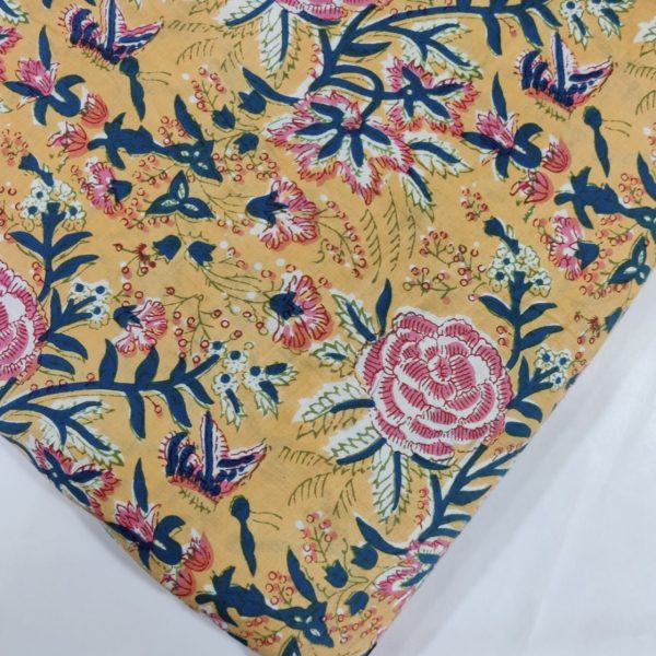 Pre-order Hand block printed cotton yellow and pink floral 3044