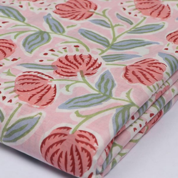 Pre-order Hand block printed cotton light pink and pink floral 3049