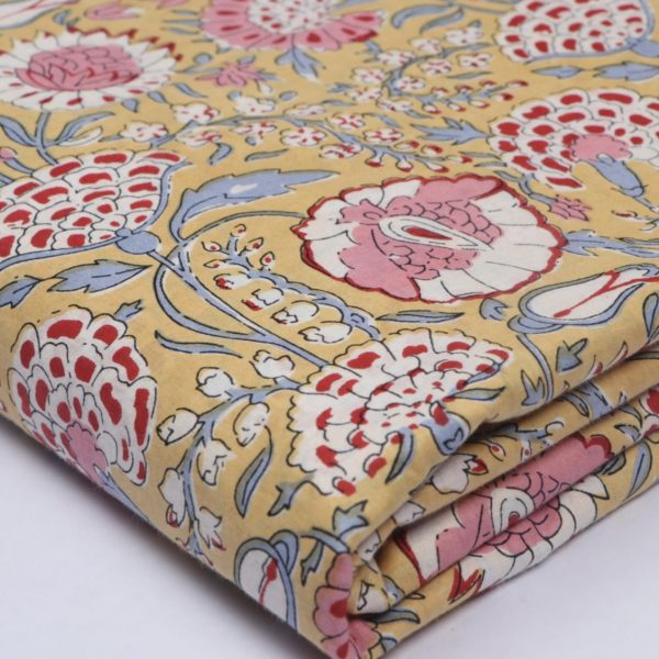 Pre-order Hand block printed cotton yellow and pink floral 3048