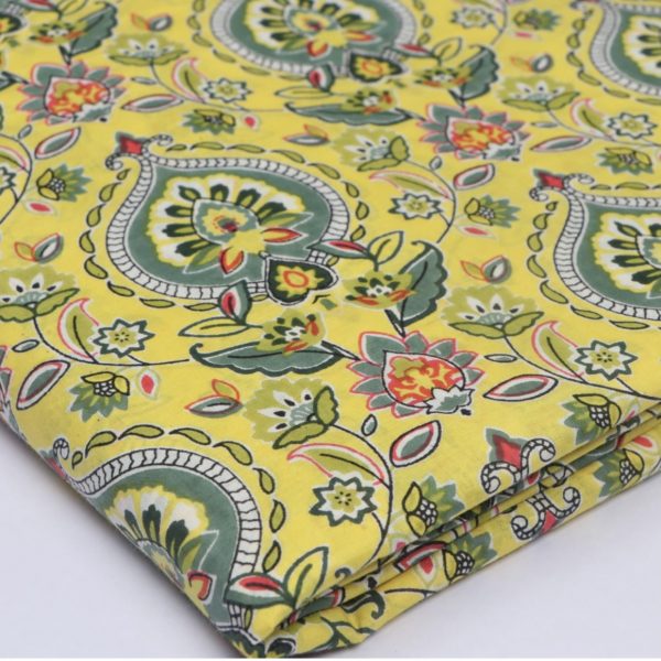 Pre-order Hand block printed cotton yellow and green floral 3047