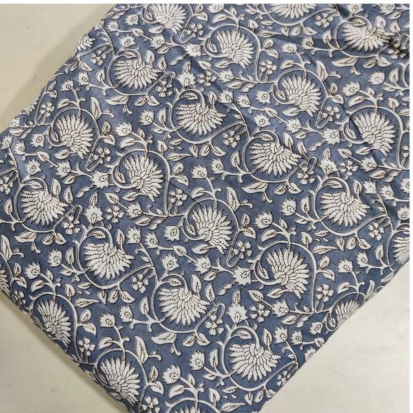 Pre-order Hand block printed cotton grey and white floral 3051