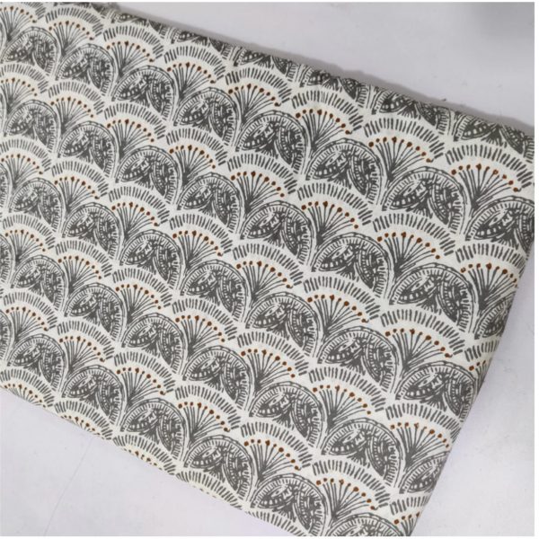 Pre-order Hand block printed cotton white and grey pattern 3055