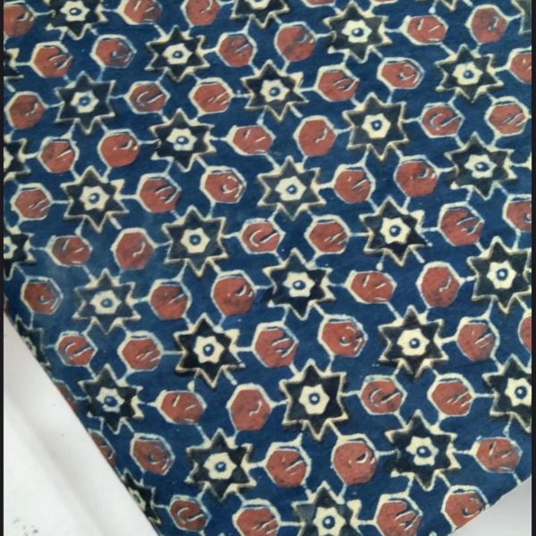 Pre-order Hand block printed cotton indigo blue with maroon pattern 3058