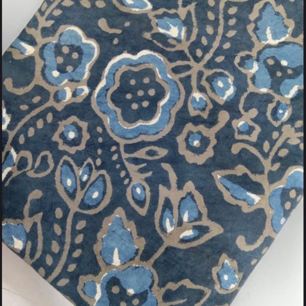 Pre-order Hand block printed cotton indigo blue with blue floral 3060