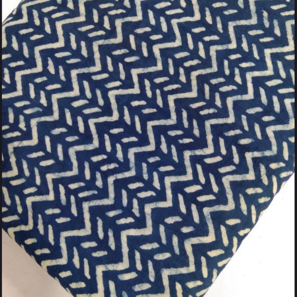 Pre-order Hand block printed cotton indigo blue with white zig zag 3063
