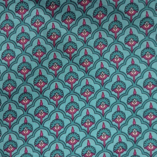 Pre-order screen printed cotton turquoise and pink pattern 3067