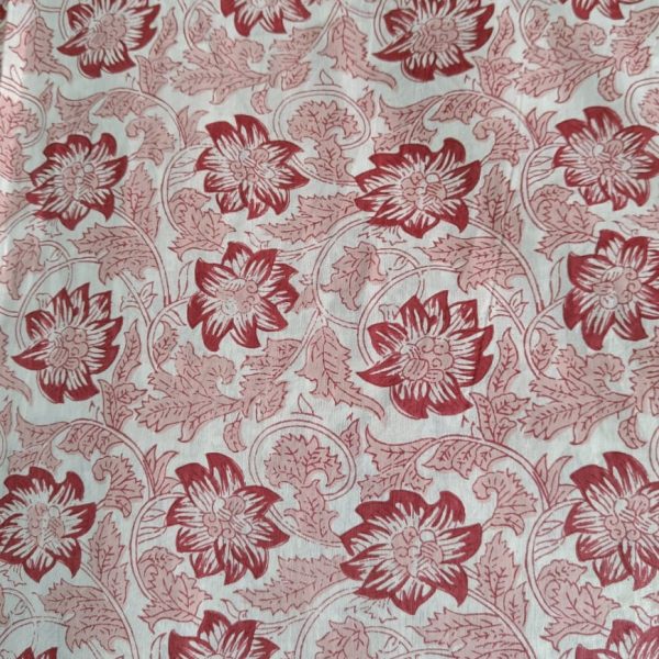 Pre-order hand block printed cotton white and pink red floral 3069