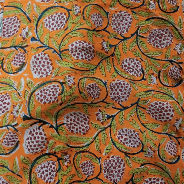 Pre-order hand block printed cotton orange and white floral 3072