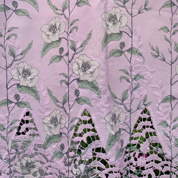 Pre-order lace embroidered printed cotton blush pink and white floral 906