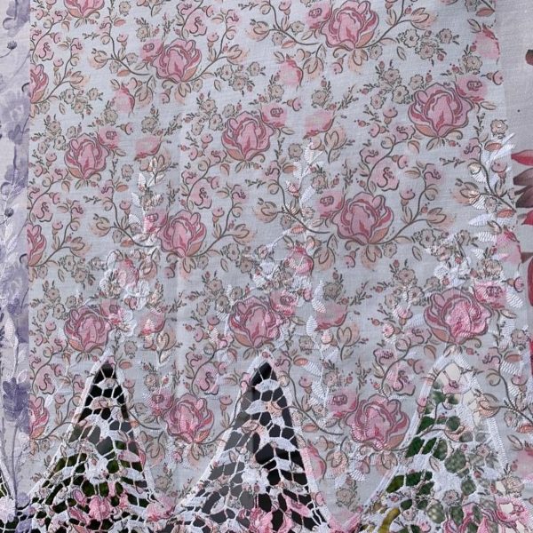 Pre-order lace embroidered printed cotton pink and white floral 907