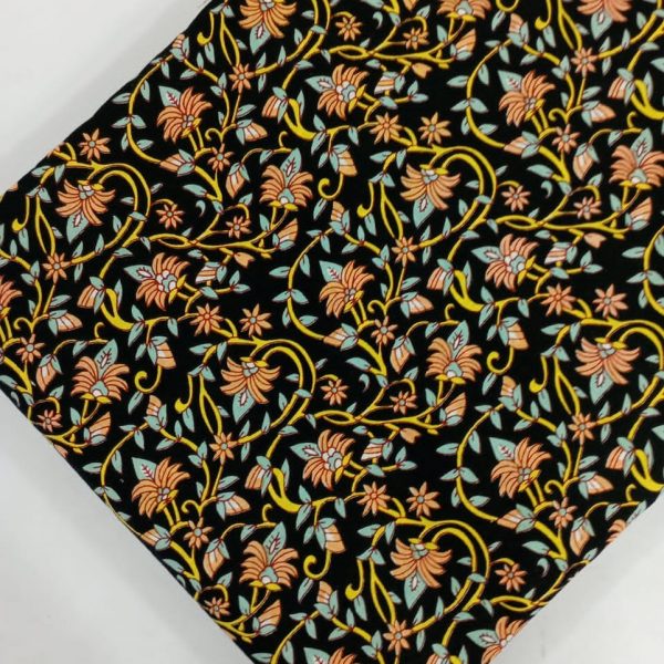 Pre-order hand block printed cotton black and peach floral 3082