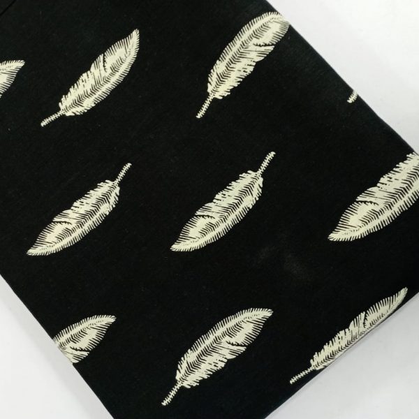 Pre-order hand block printed cotton black and white leaves 3080