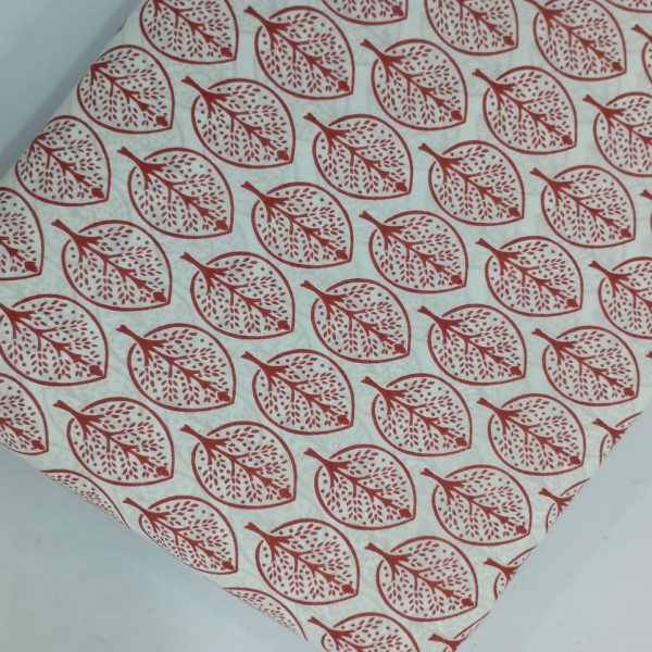 Pre-order hand block printed cotton white and red leaf pattern 3086