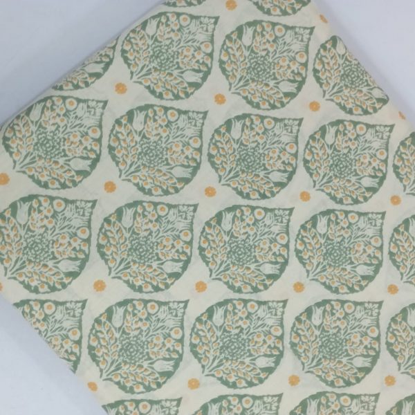 Pre-order hand block printed cotton white and green pattern 3085