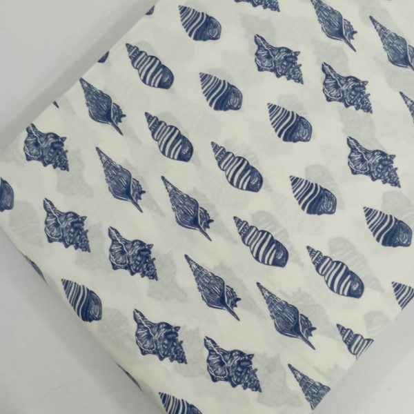 Pre-order hand block printed cotton white and blue shell 3084